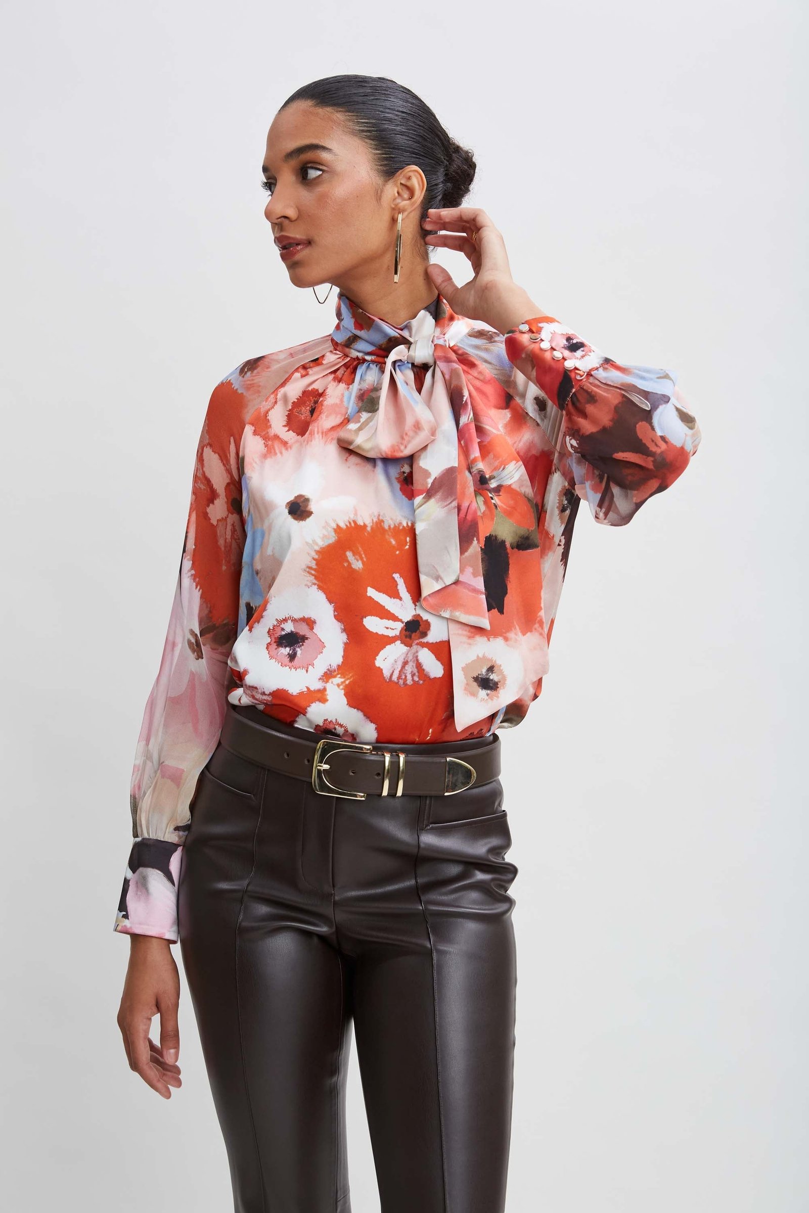 Silk Satin Wintergarden Chiffon Sleeve Shirt