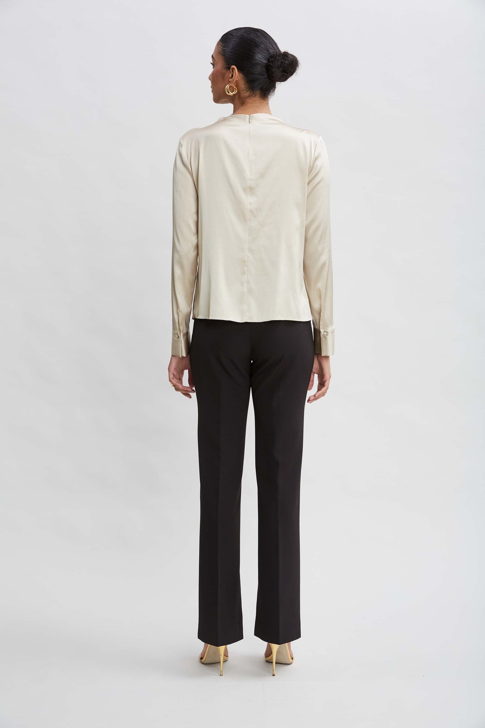 Silk Satin Draped Neck Shirt