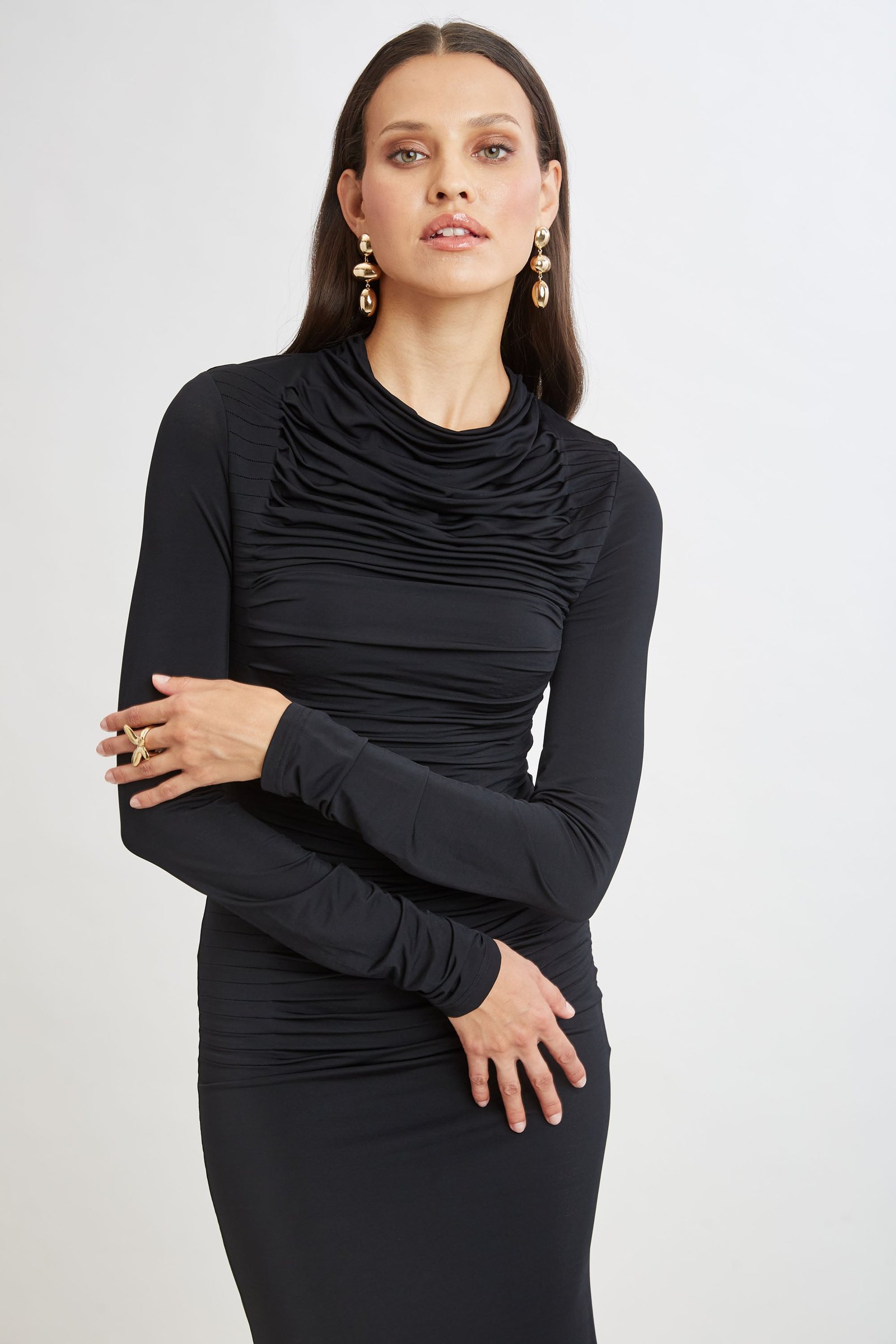 Pleat Detail Matte Jersey Dress